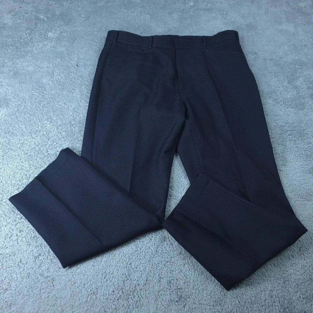 Vintage Levis Action Slacks Pants Mens 38x29 Navy Dacron Dress Trousers 70s USA